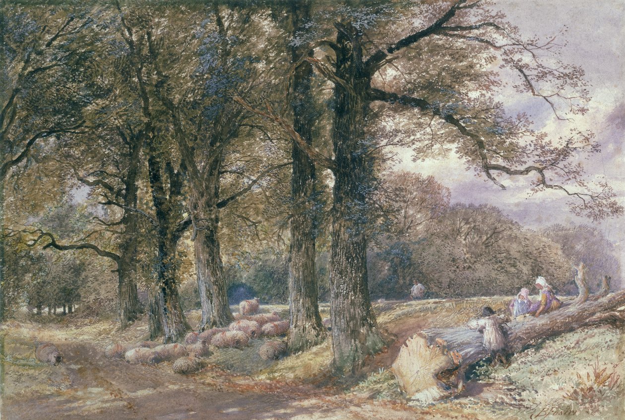 Gyerekek ülnek a fa törzsén alkotó: Myles Birket Foster
