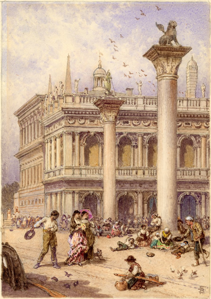 Szent Márk téri könyvtár, Velence, 1868 (wc laminált táblán) alkotó: Myles Birket Foster