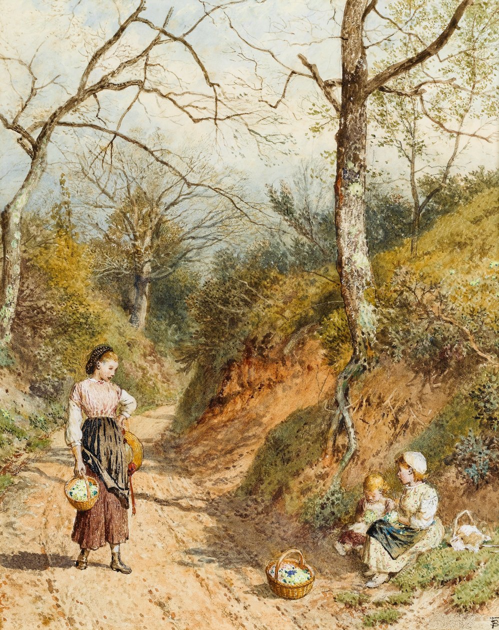 Primrose Gatherers (wc papíron) alkotó: Myles Birket Foster