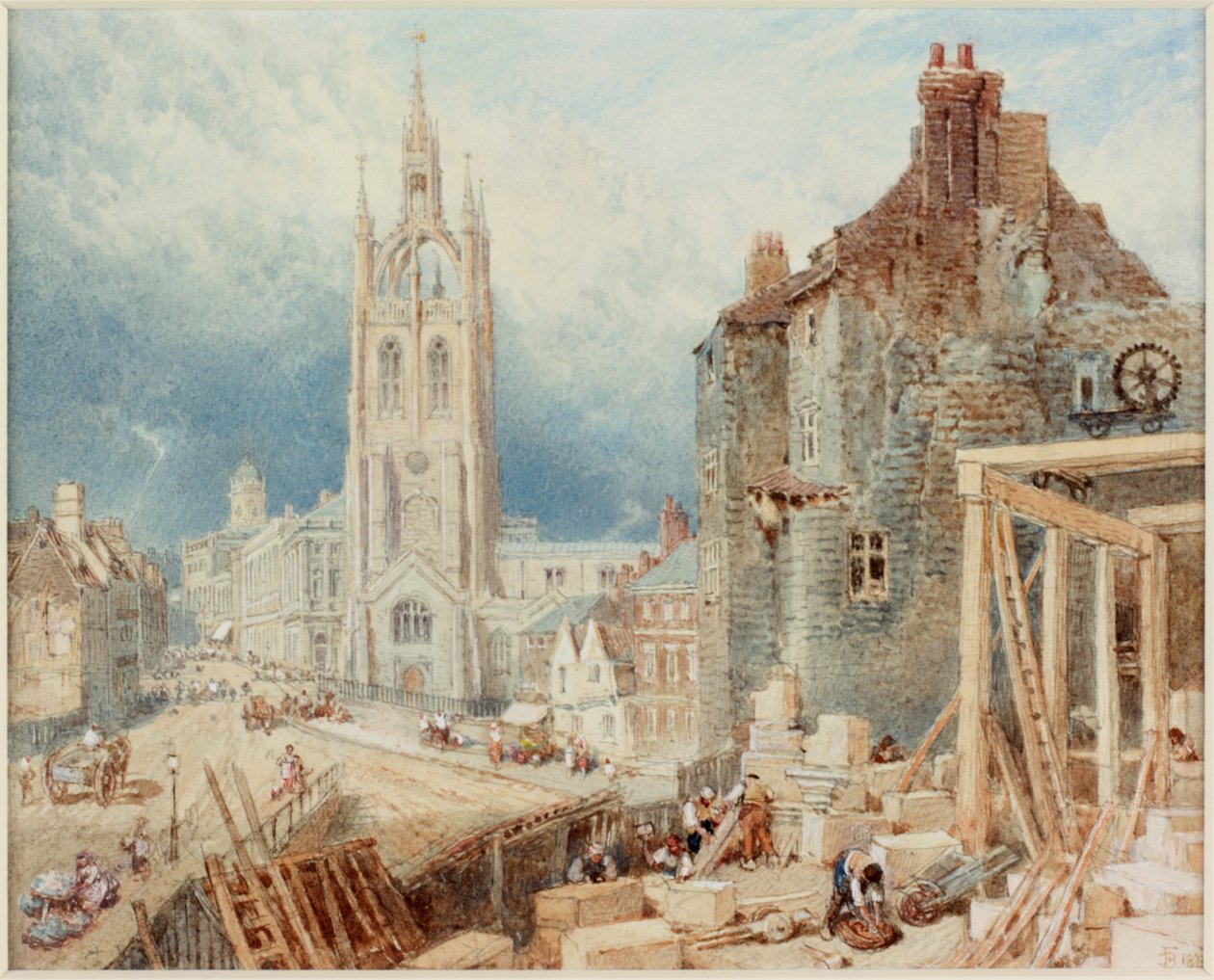 A Fekete kapu és a Szent Miklós-székesegyház, Newcastle (testszín és akvarell (barna) papíron (táblára ragasztva)) alkotó: Myles Birket Foster