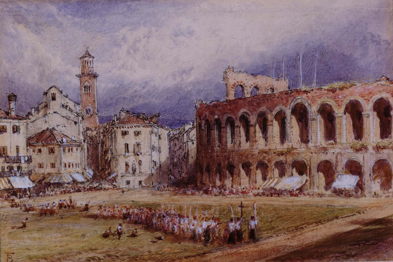 Verona (ceruza és akvarell, karton) alkotó: Myles Birket Foster