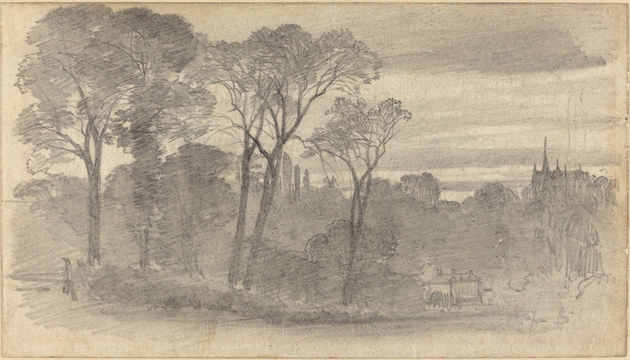 Esti táj egy távoli katedrálissal alkotó: Myles Birket Foster