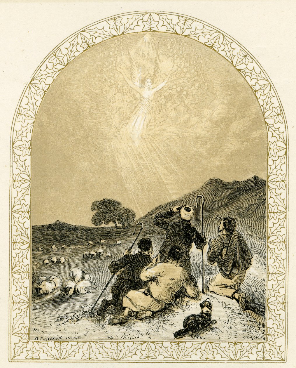 Angyal megjelenik a pásztoroknak – Biblia alkotó: Myles Birket Foster