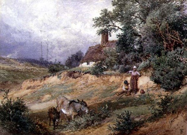 Gyerekek és szamarak a Heath-háznál alkotó: Myles Birket Foster