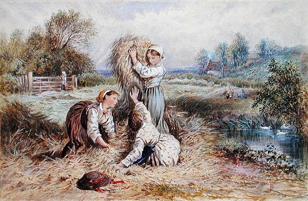 Gyerekek játszanak a réten (akvarell, papír) alkotó: Myles Birket Foster