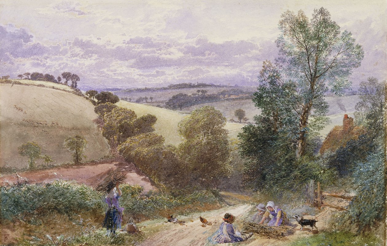 Gallyakat gyűjtő figurák egy úton alkotó: Myles Birket Foster