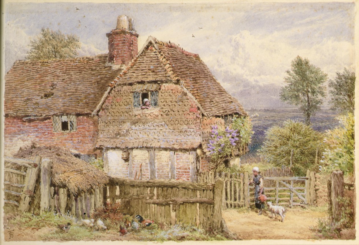 Lány báránynyal a parasztházban (ceruza és akvarell) alkotó: Myles Birket Foster