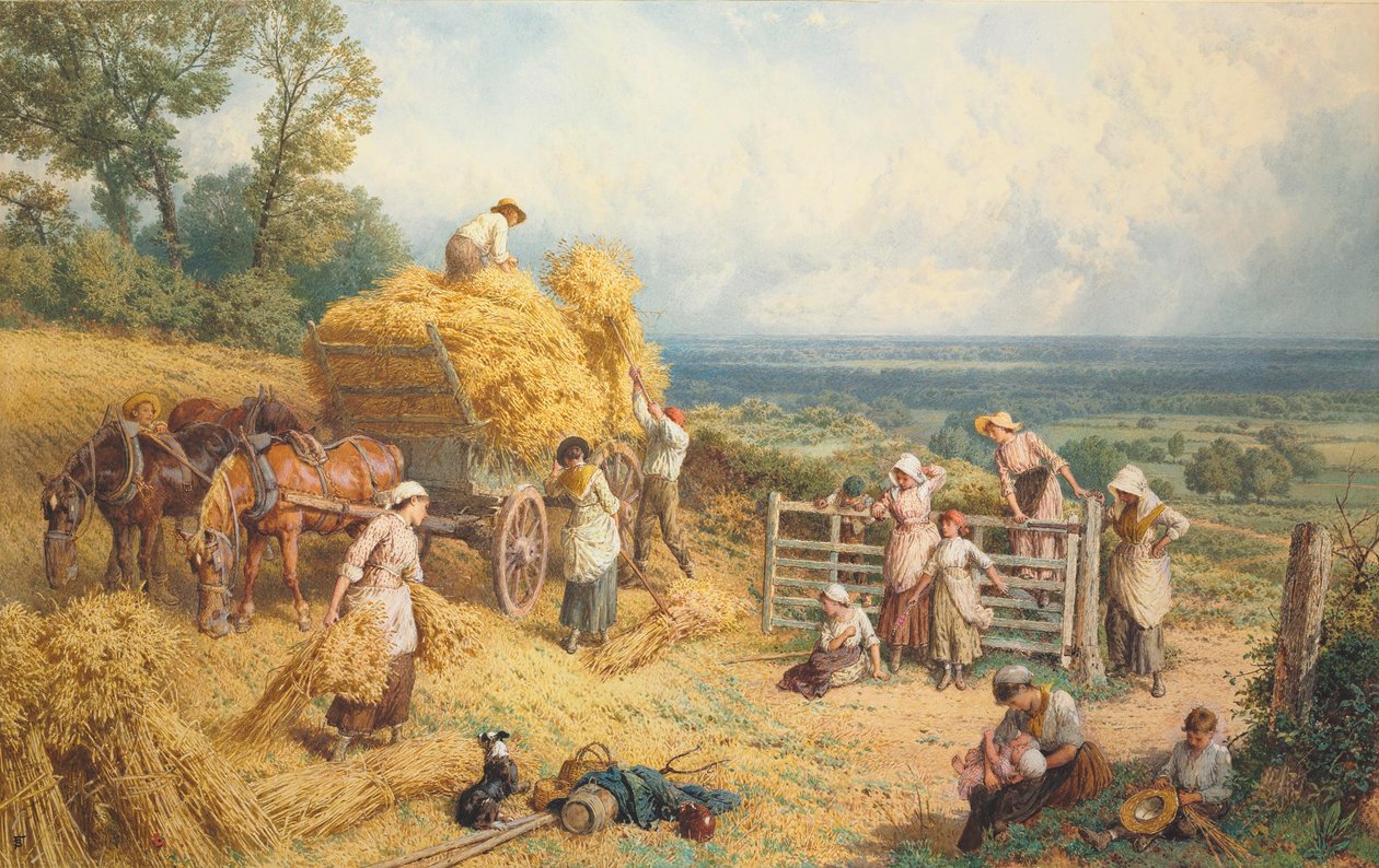 Betakarítás ideje (ceruza és akvarell testfestékkel kiemelve papíron) alkotó: Myles Birket Foster