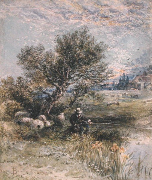 A horgász (akvarell testfestékkel papíron) alkotó: Myles Birket Foster