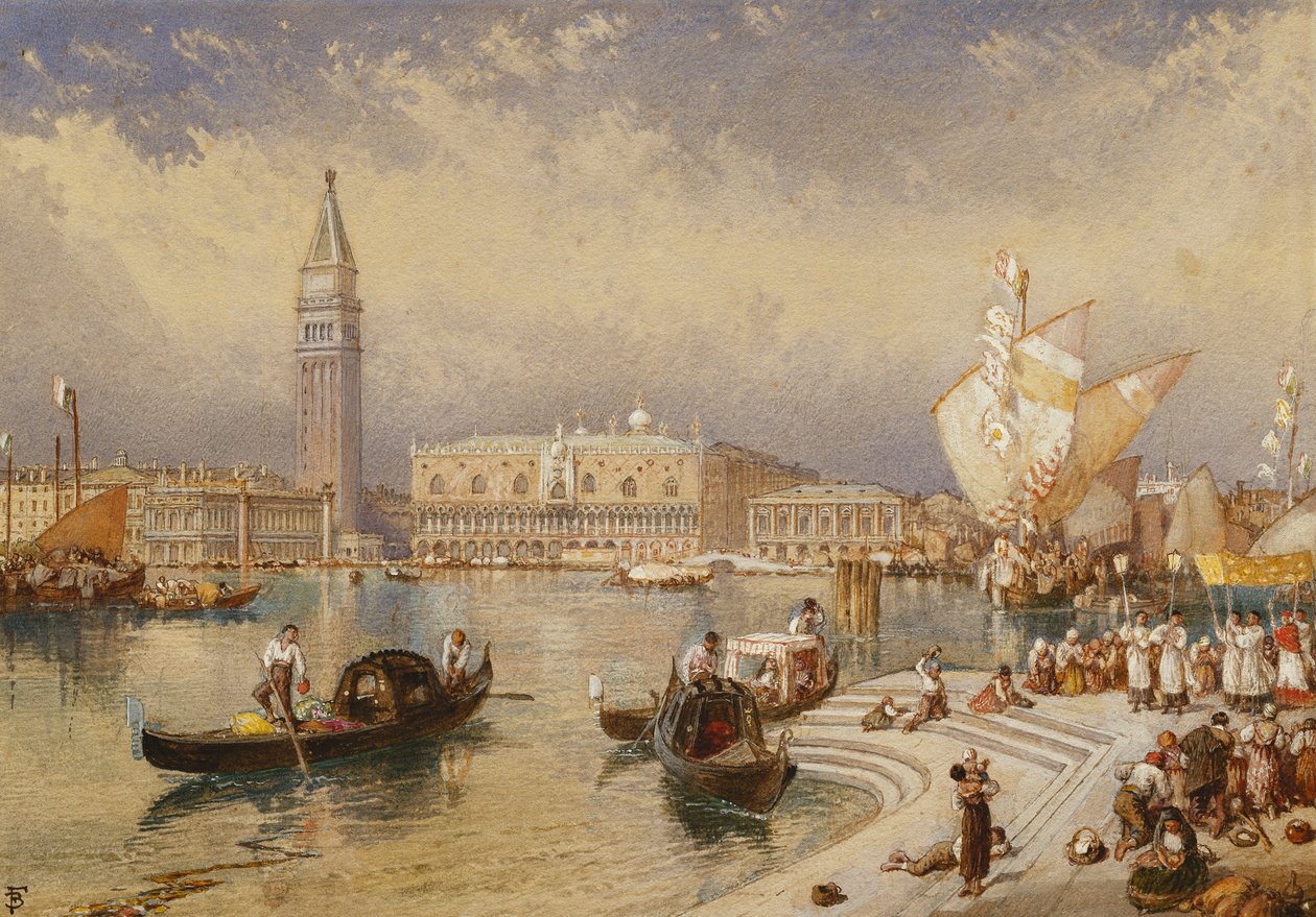 A velencei Dózsa-palota a San Giorgio Maggiore lépcsőjétől, alkotó: Myles Birket Foster
