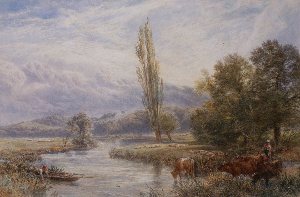 Az öntöző hely (akvarell) alkotó: Myles Birket Foster