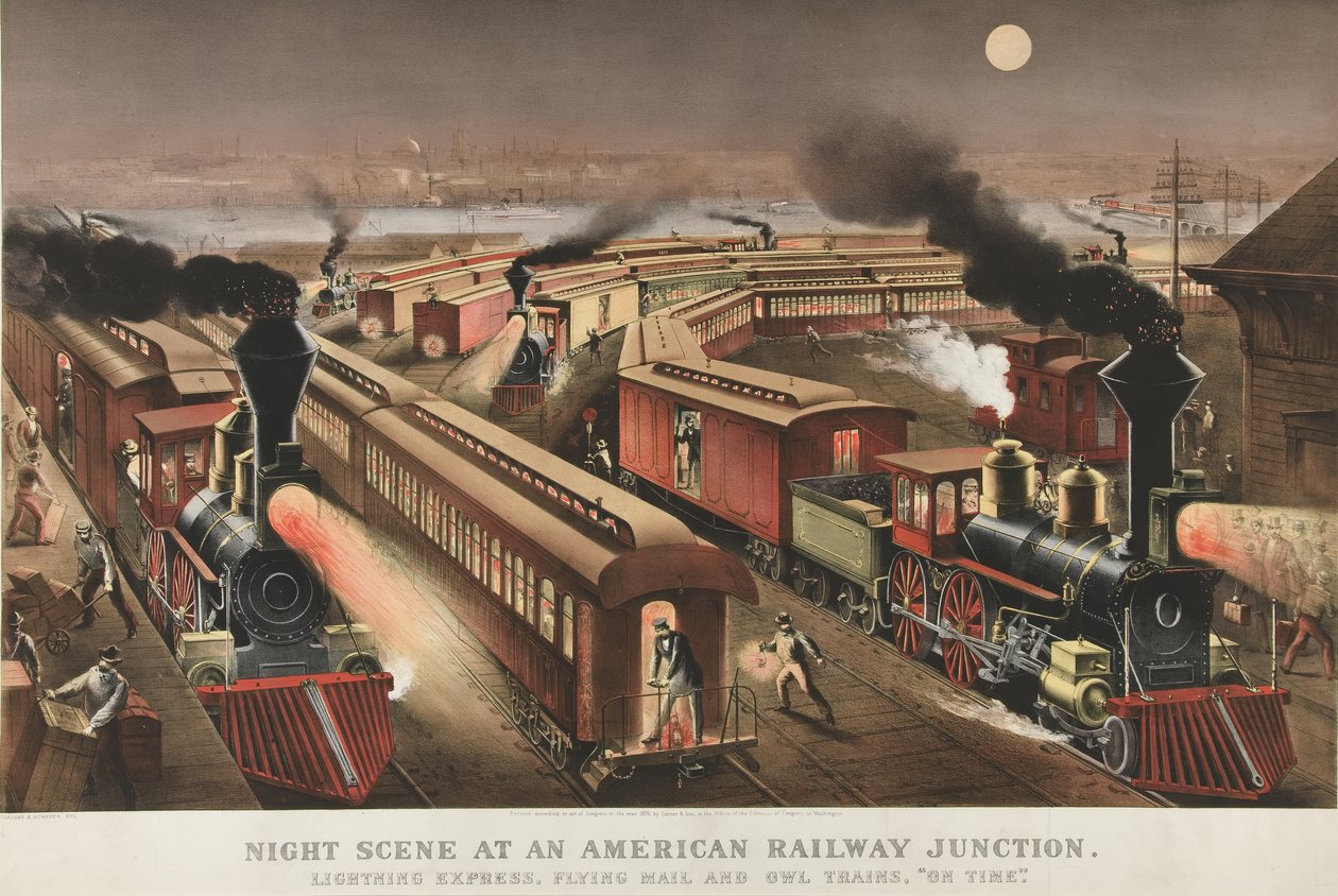 Éjszakai jelenet egy amerikai vasúti csomópontban, 1876 alkotó: Nathaniel Currier