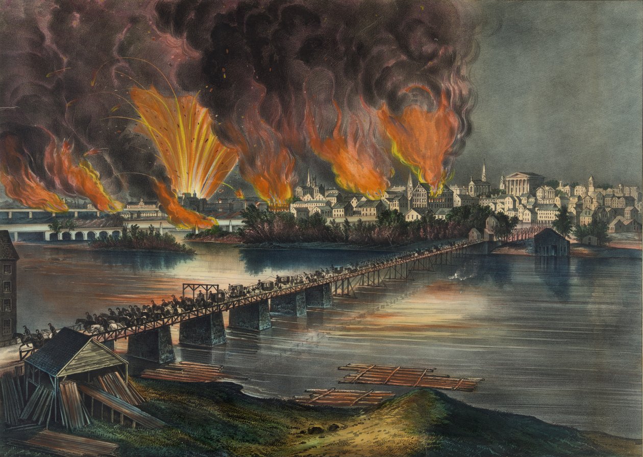 A virginiai Richmond eleste 1865. április 2-án éjjel alkotó: Nathaniel Currier