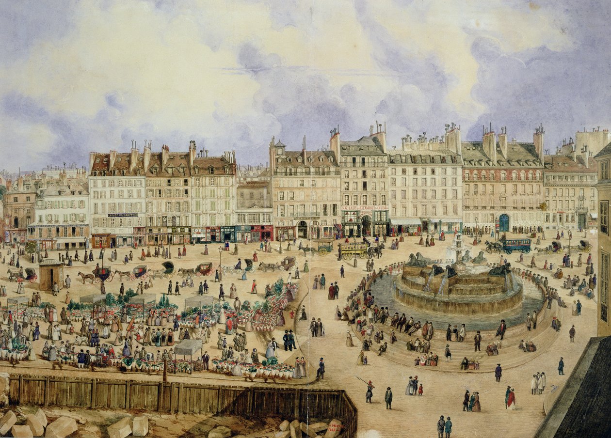 Kilátás a Place de la Republique-ra és a szökőkútra, 1848 (wc papíron) alkotó: N. Pelcocq