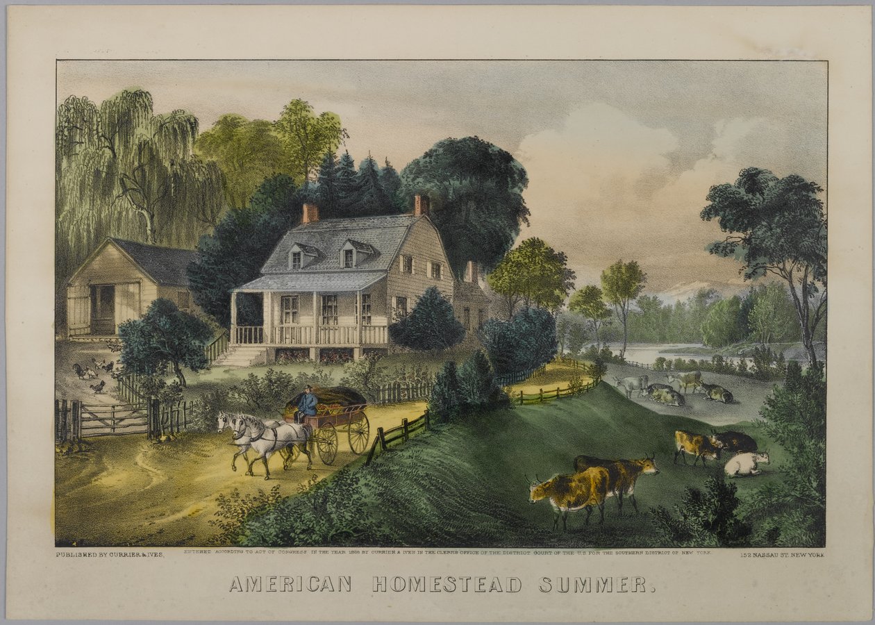 American Homestead Summer, 1868-69 (kézzel színezett litó) alkotó: N. and Ives, J.M. Currier