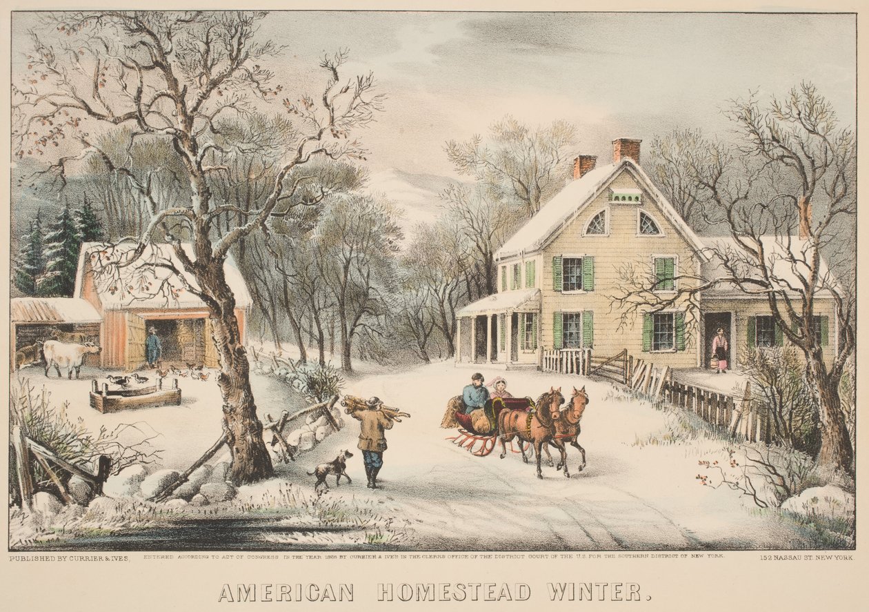 American Homestead Winter, 1868 (színes litho) alkotó: N. and Ives, J.M. Currier