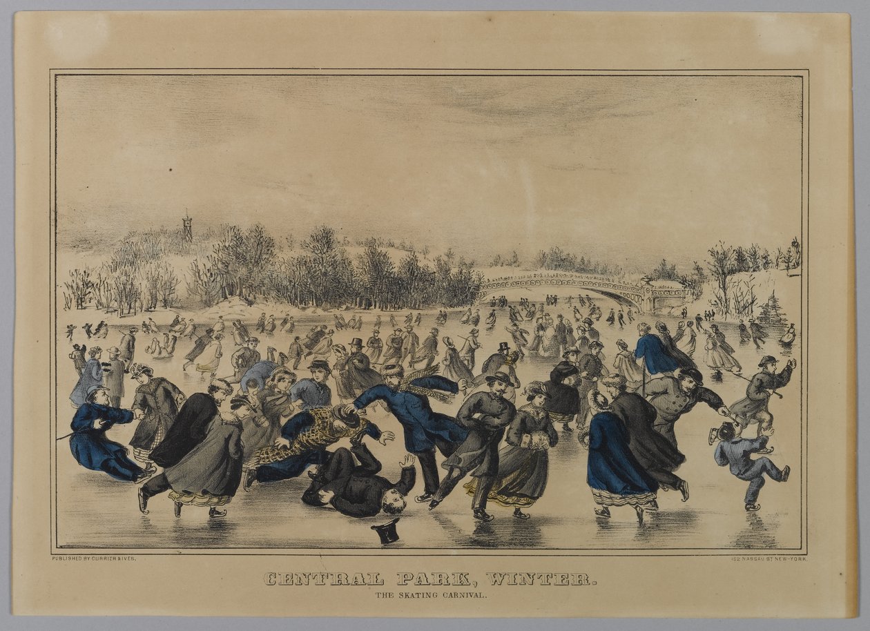 Central Park, tél. A korcsolyakarnevál. (kézzel színezett litó) alkotó: N. and Ives, J.M. Currier