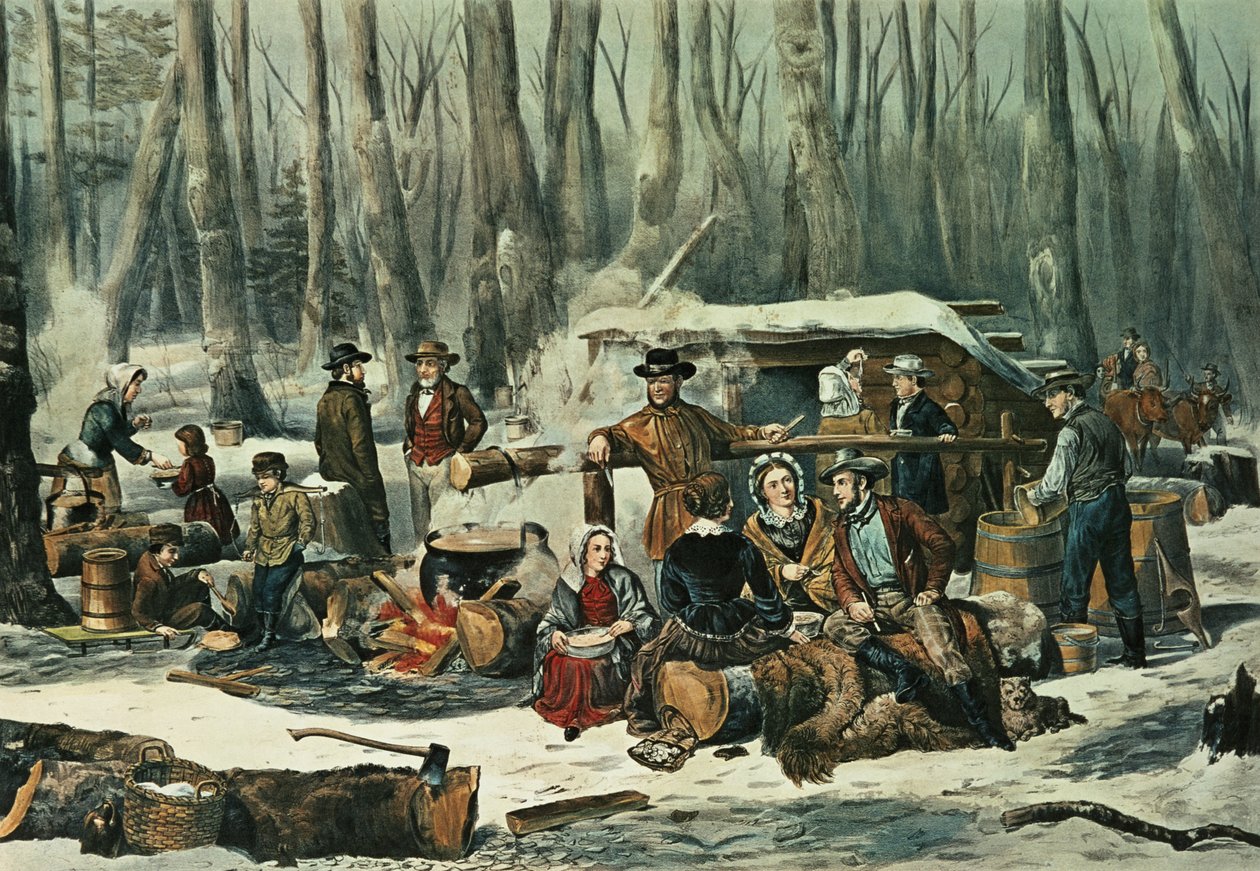 Amerikai erdei jelenet – Maple Sugaring, 1856 alkotó: N. and Ives, J.M. Currier