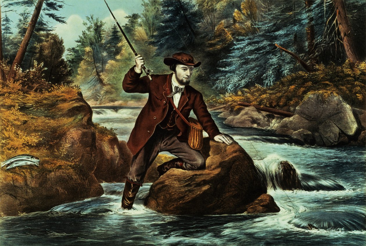 Pisztránghalászat – Egy szorongó pillanat, 1862 alkotó: N. and Ives, J.M. Currier