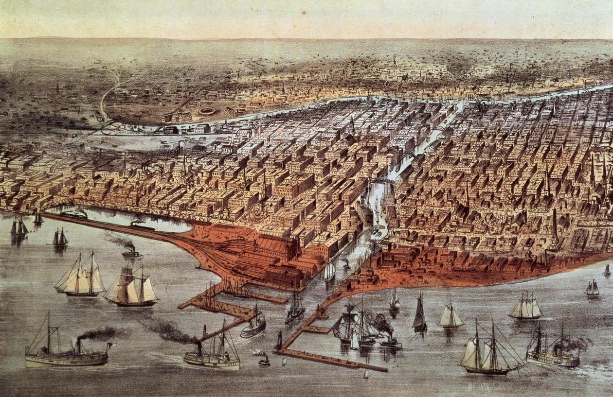 Chicago, ahogy volt, 1880 körül alkotó: N. and Ives, J.M. Currier