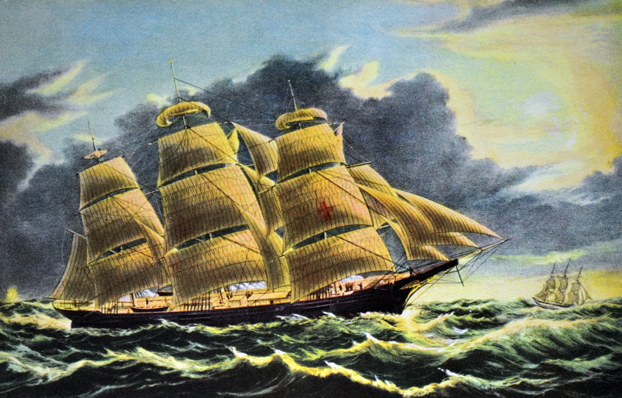 Clipper Hajó Dreadnought a Tuskar Light mellett alkotó: N. and Ives, J.M. Currier