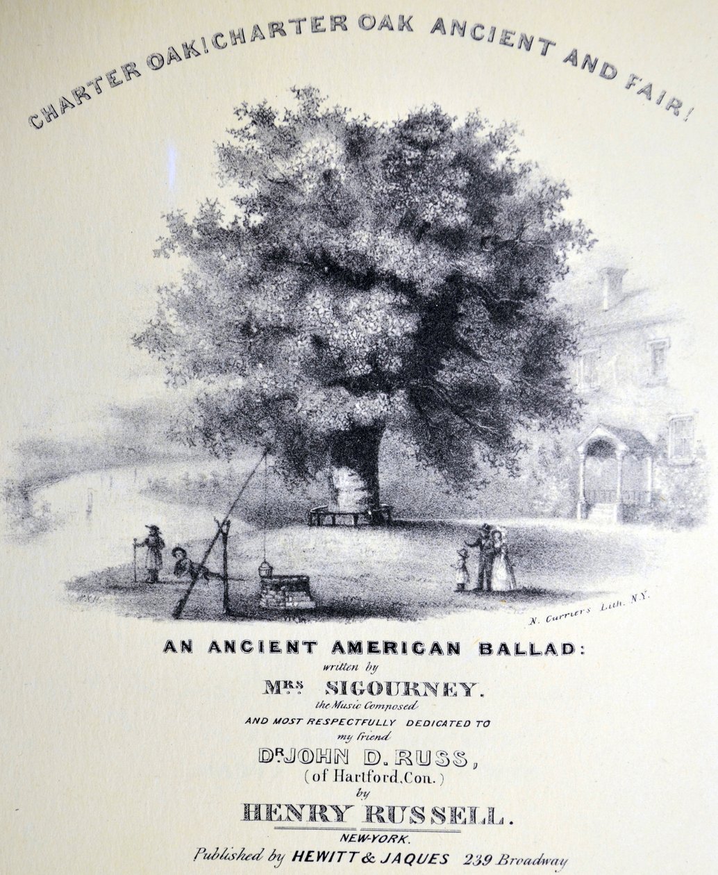 Currier & Ives illusztráció 19. század. Charter Oak! Charter Oak ősi és szép alkotó: N. and Ives, J.M. Currier