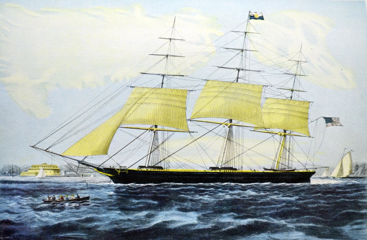 Currier & Ives illusztráció 19. század. Clipper Ship Nightingale alkotó: N. and Ives, J.M. Currier