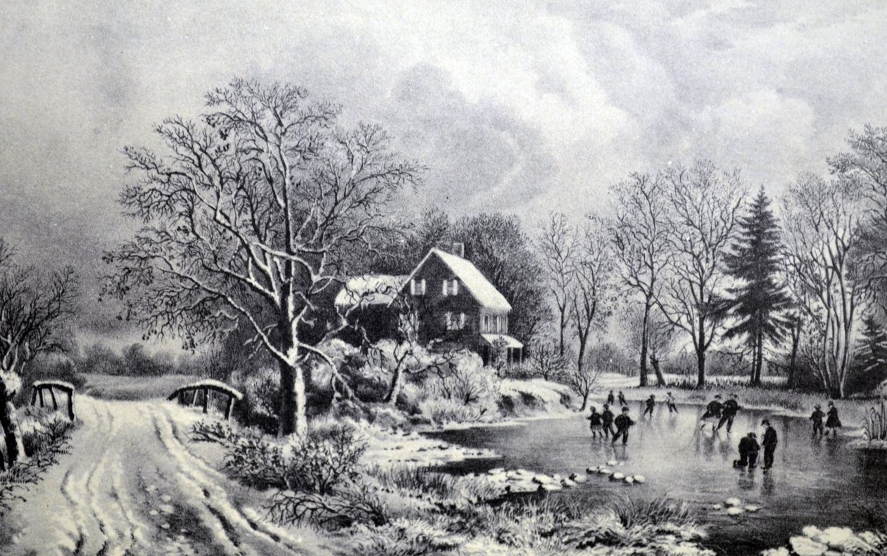 Currier & Ives illusztráció 19. század. Kora tél alkotó: N. and Ives, J.M. Currier