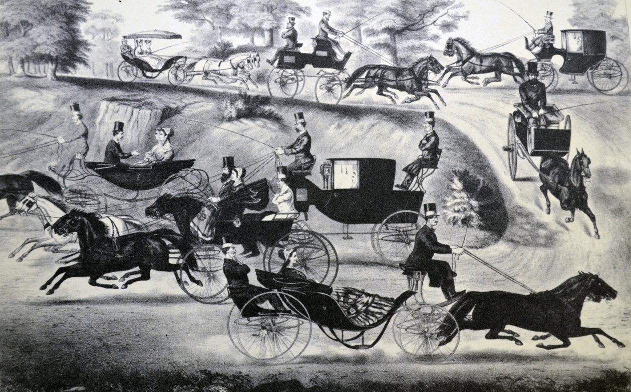 Currier & Ives illusztráció 19. század. Divatos kirándulóhelyek a Central Parkban alkotó: N. and Ives, J.M. Currier