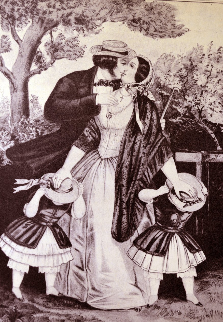 Currier & Ives illusztráció 19. század. Csókolj meg gyorsan alkotó: N. and Ives, J.M. Currier