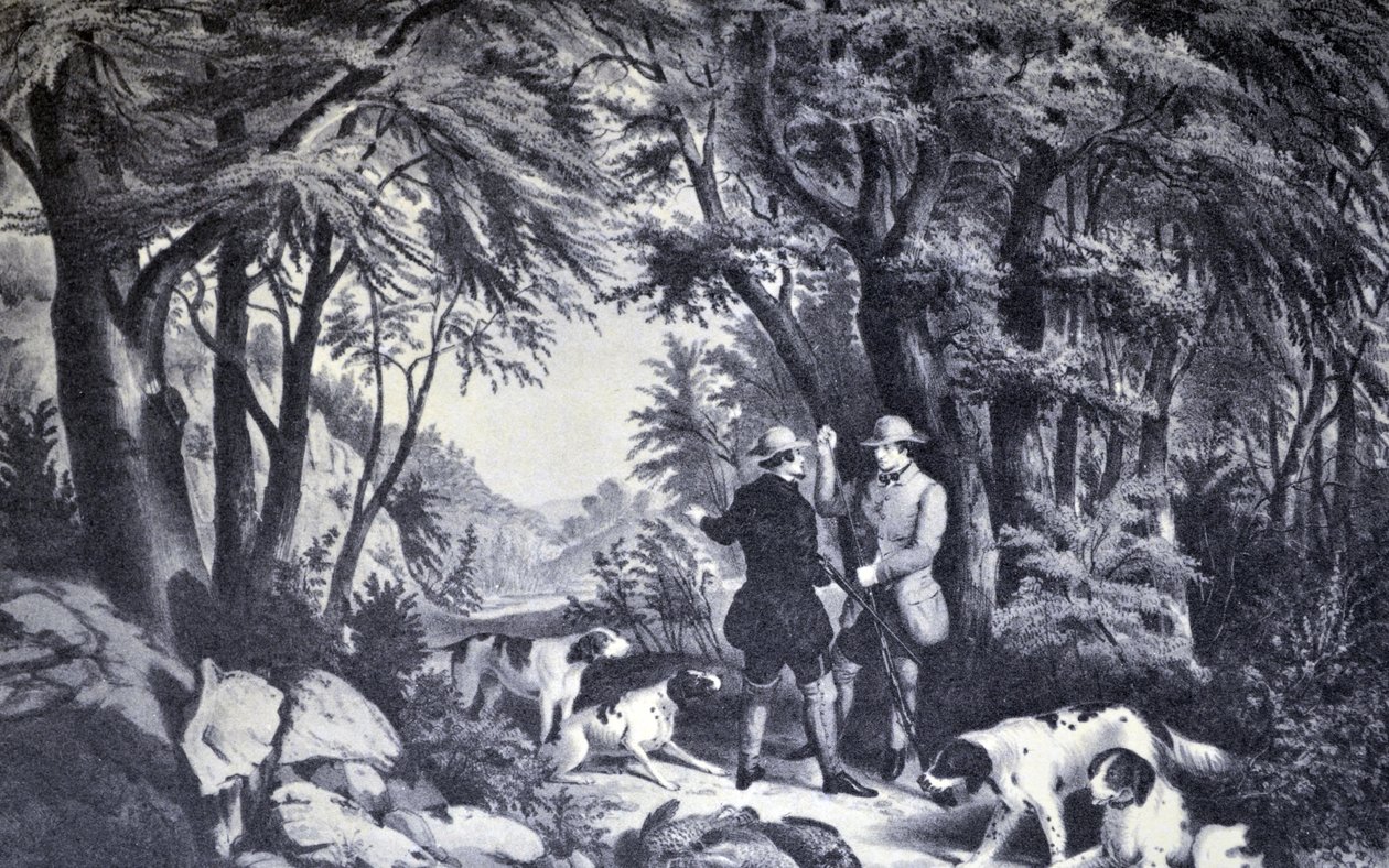 Currier & Ives illusztráció 19. század. Partridge Shooting alkotó: N. and Ives, J.M. Currier