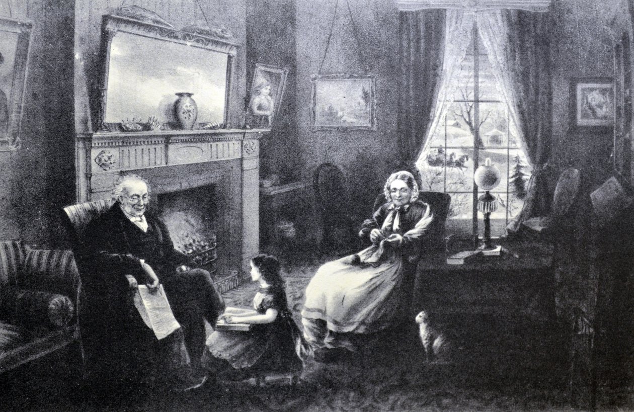 Currier & Ives illusztráció 19. század. Az élet négy évszaka: Öregség, A pihenés évszaka alkotó: N. and Ives, J.M. Currier