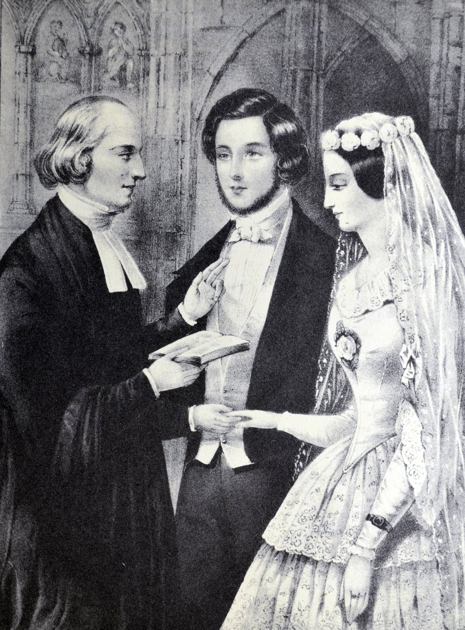 Currier & Ives illusztráció 19. század. A házasság alkotó: N. and Ives, J.M. Currier