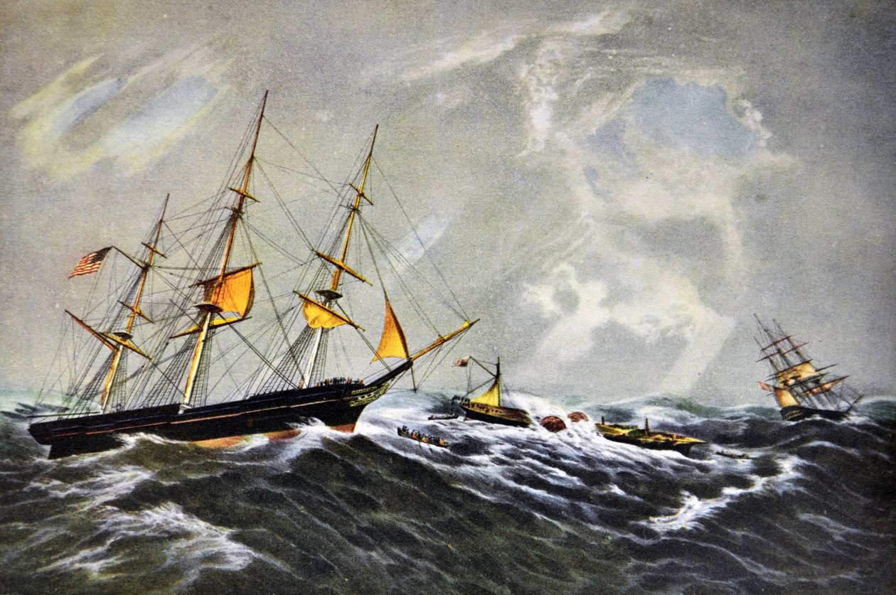 Currier & Ives illusztráció 19. század. A San-Francisco gőzhajó roncsa alkotó: N. and Ives, J.M. Currier