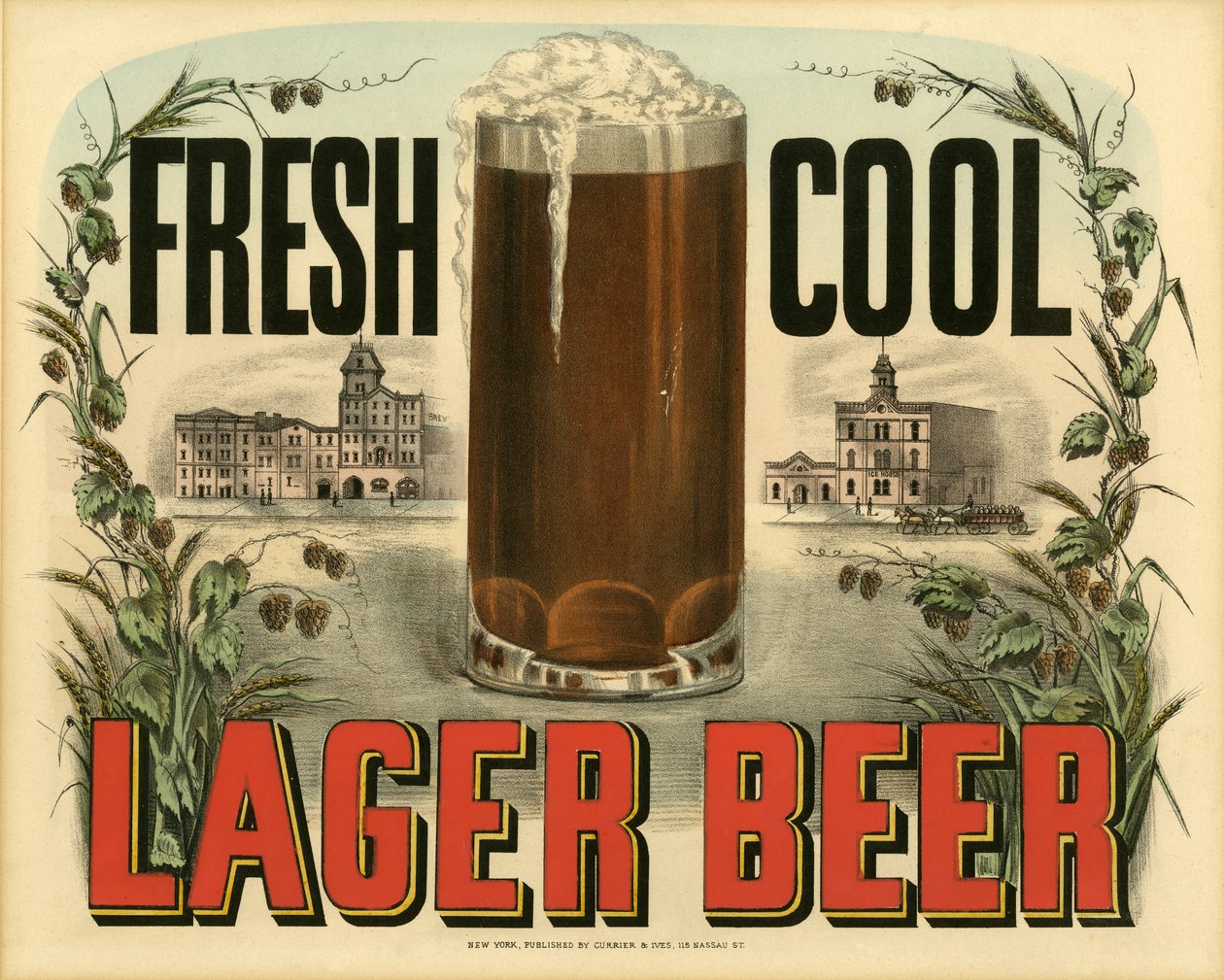 Friss Cool Lager sör, (litográfia) alkotó: N. and Ives, J.M. Currier