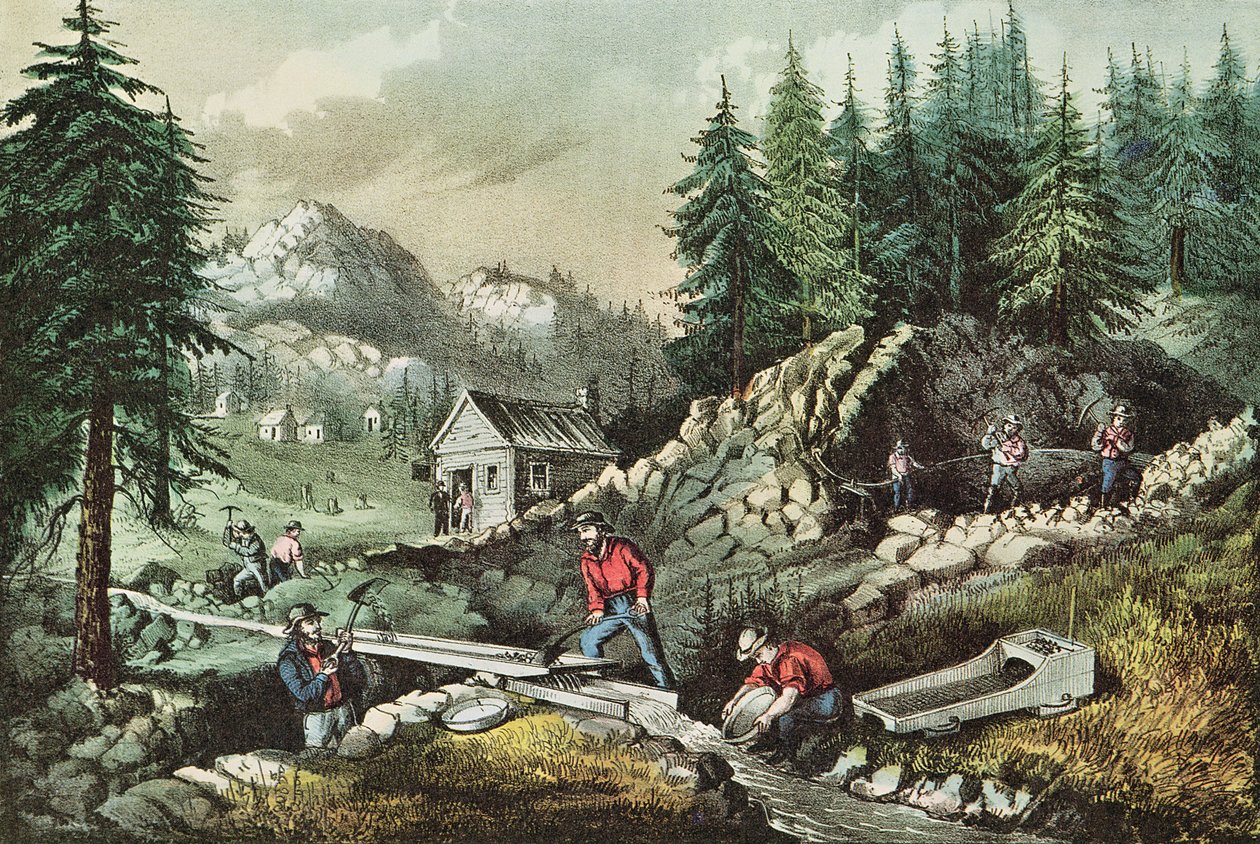 Aranybányászat Kaliforniában, 1871 alkotó: N. and Ives, J.M. Currier