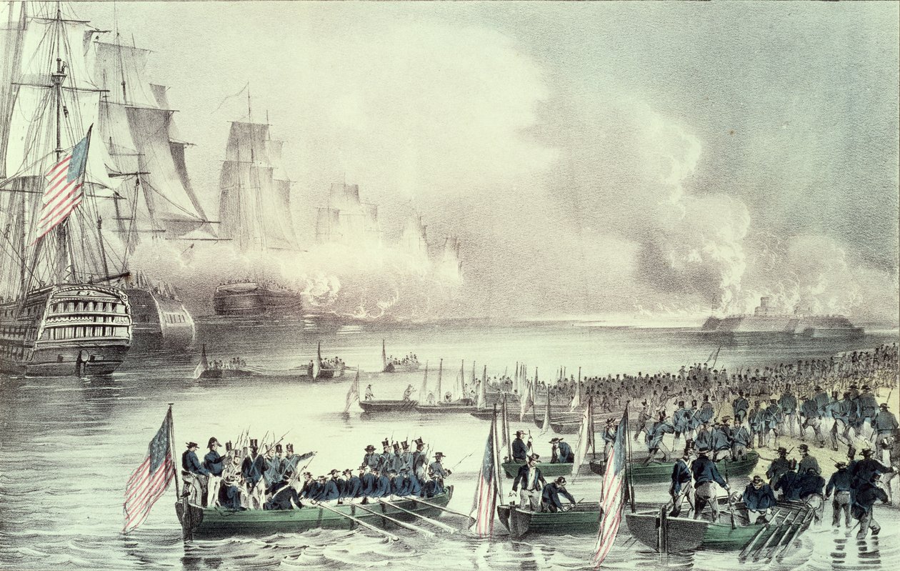 Az amerikai haderő partraszállása Vera Cruznál, Scott tábornok vezetésével, 1847. március alkotó: N. and Ives, J.M. Currier