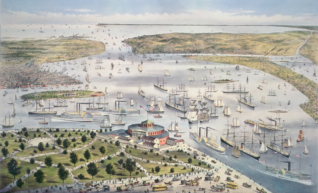 New York-i kikötő, Délre néz, 1880 körül alkotó: N. and Ives, J.M. Currier