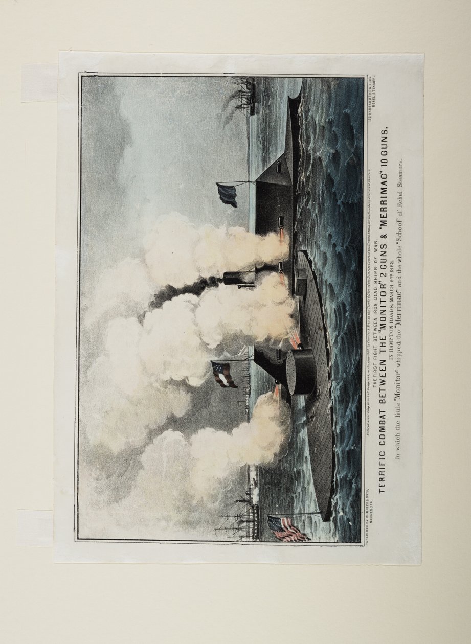 Csodálatos harc a Monitor két fegyvere és a Merrimac tíz fegyvere között, 1862 körül alkotó: N. and Ives, J.M. Currier