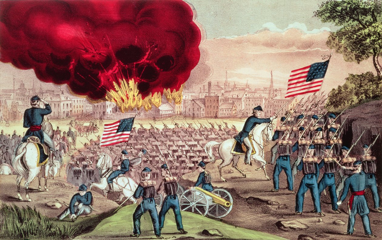 Atlanta elfoglalása az Unió hadserege által, 1864. szeptember 2 alkotó: N. and Ives, J.M. Currier