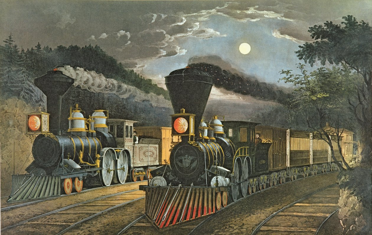 A villám gyorsvonatok, 1863 alkotó: N. and Ives, J.M. Currier