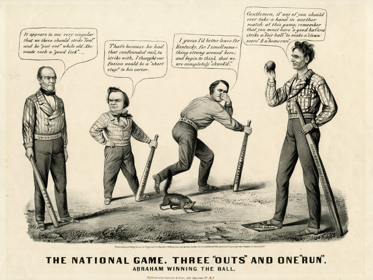 National Game: Three Outs and One Run, Abraham Winning the Ball, 1860 alkotó: N. and Ives, J.M. Currier