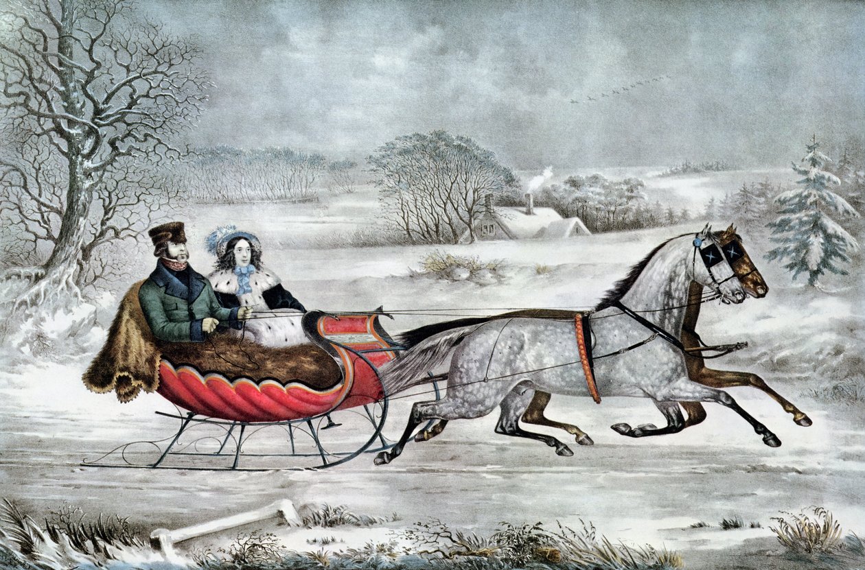 The Road - Winter (Currier és 2. felesége, Laura Ormsbee, 1843) alkotó: N. and Ives, J.M. Currier