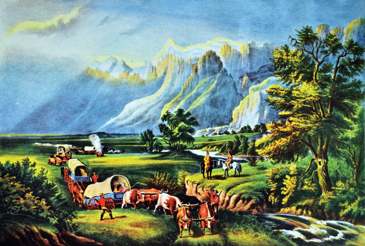 A Sziklás-hegység, A síkságon átkelő emigránsok alkotó: N. and Ives, J.M. Currier