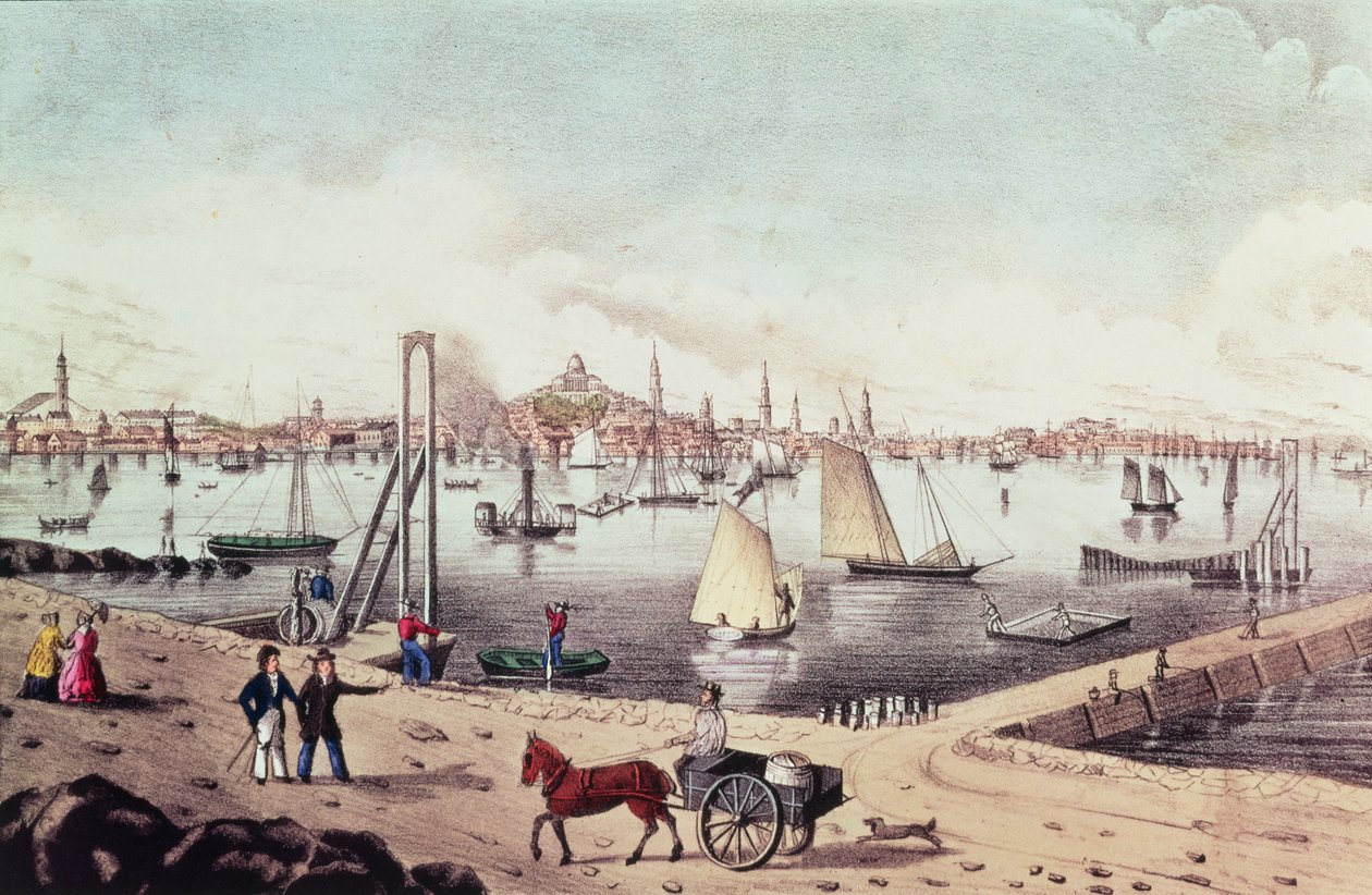 Boston kilátása alkotó: N. and Ives, J.M. Currier