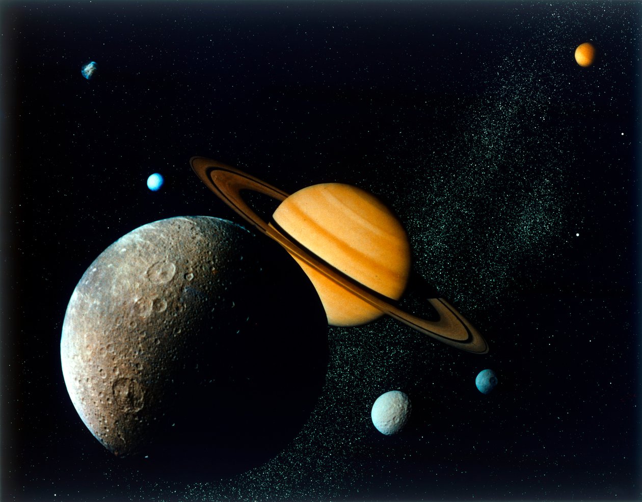 Szaturnuszi rendszer a Voyager 1-ből, 1980-as évek. alkotó: NASA Images