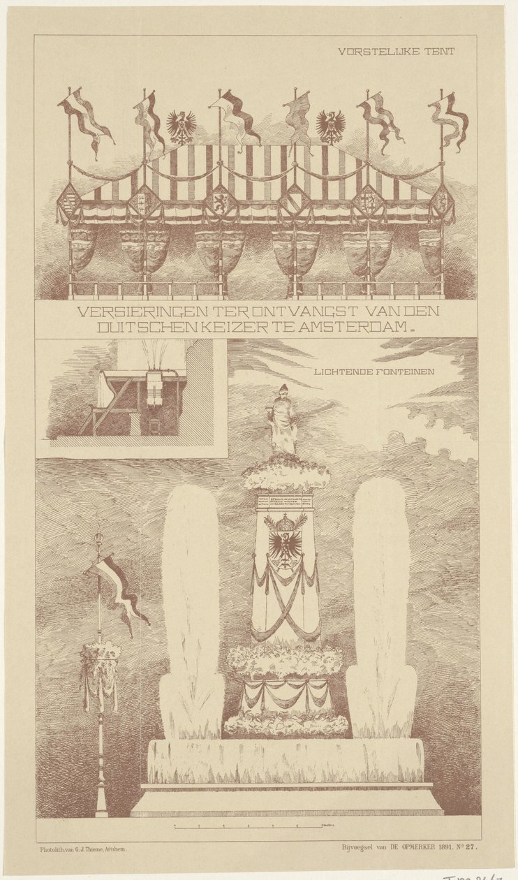 Kitüntetések a német császár amszterdami látogatása során, 1891 Kitüntetések a német császár fogadására Amszterdamban (cím a tárgyon) alkotó: NV Drukkerij G.J. Thieme