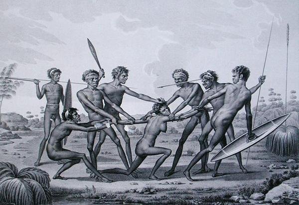 Port Jackson, New Holland: Őslakosok házasság előtti szertartása, a „Voyage Autour du Monde sur les Corvettes de L