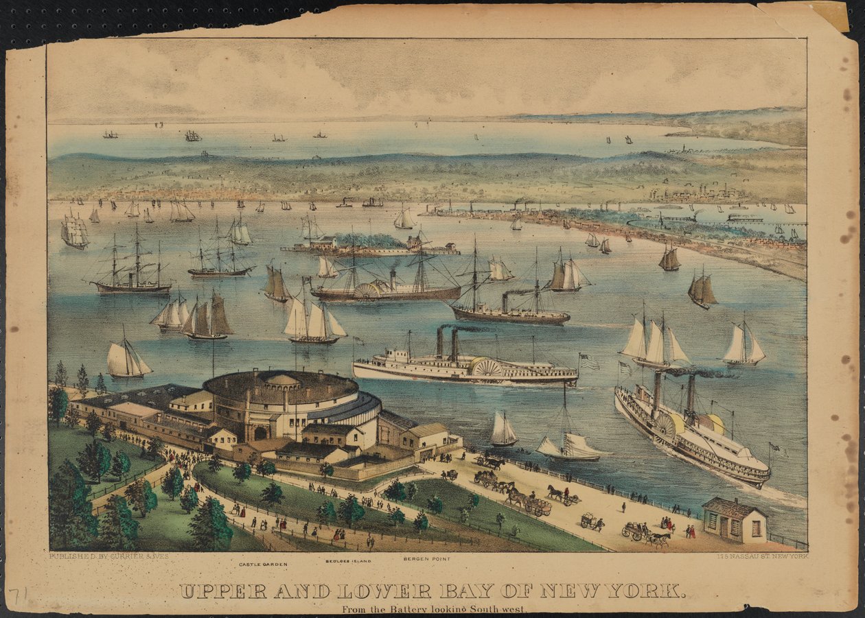 New York-i felső és alsó öböl, 1881 körül alkotó: Nathaniel Currier