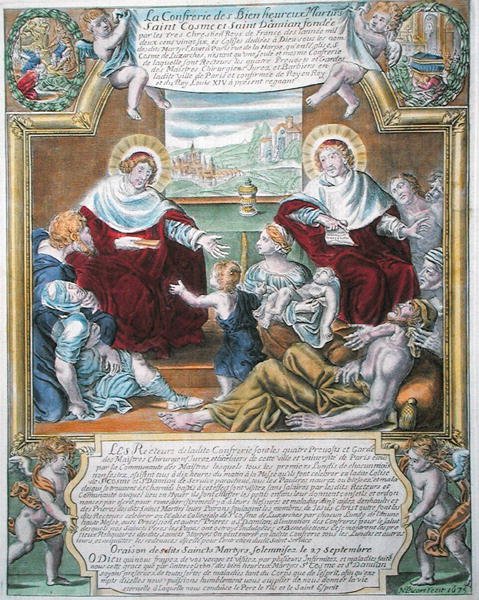 SS. Cosmas és Damian meggyógyítják a szegényeket alkotó: N. Picart